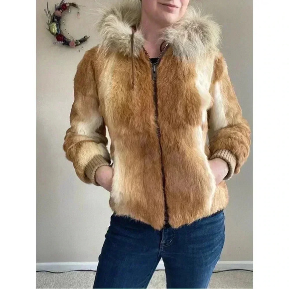 1970S RABBIT FUR BOMBER Vintage JACKET - Picture 2 of 6